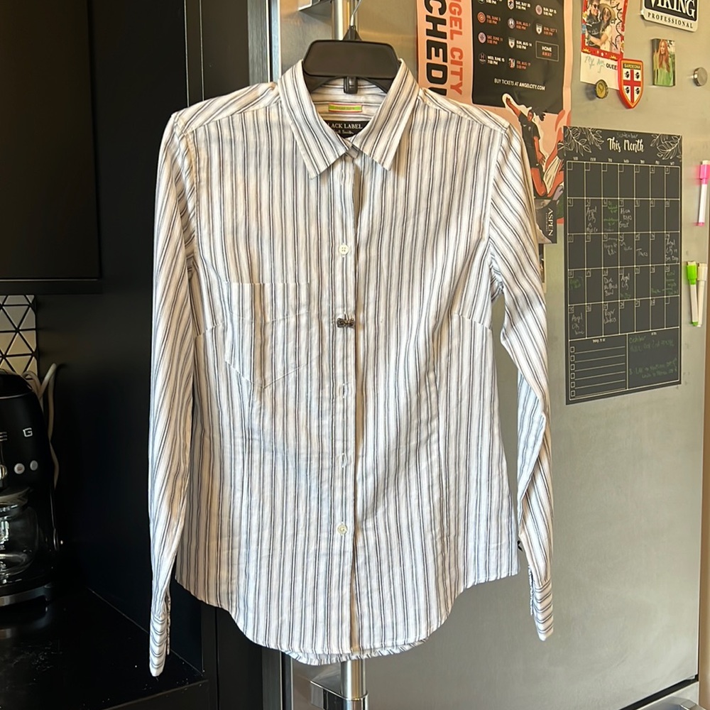 Paul Smith x Black Label striped button up with silver bow button.